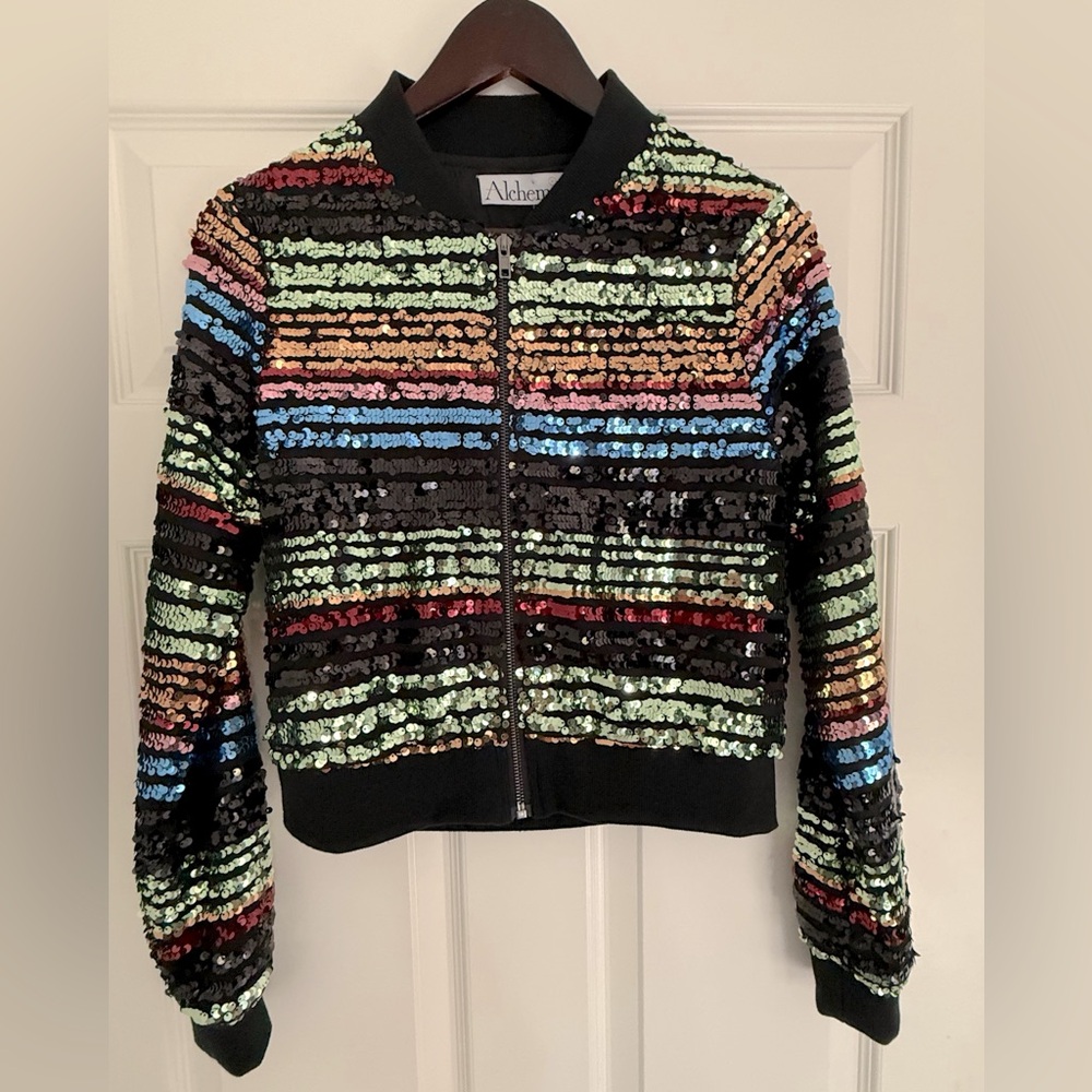 NWT Sequins  bomber jacket, light weight and fully lined, size S.